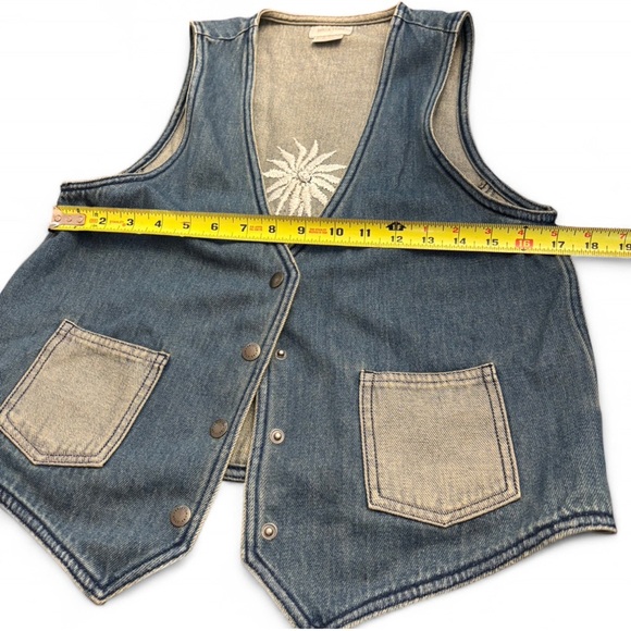 Brixton Embroidered Denim Vest M | Western Boho Flower Jean Vest - Picture 3 of 6